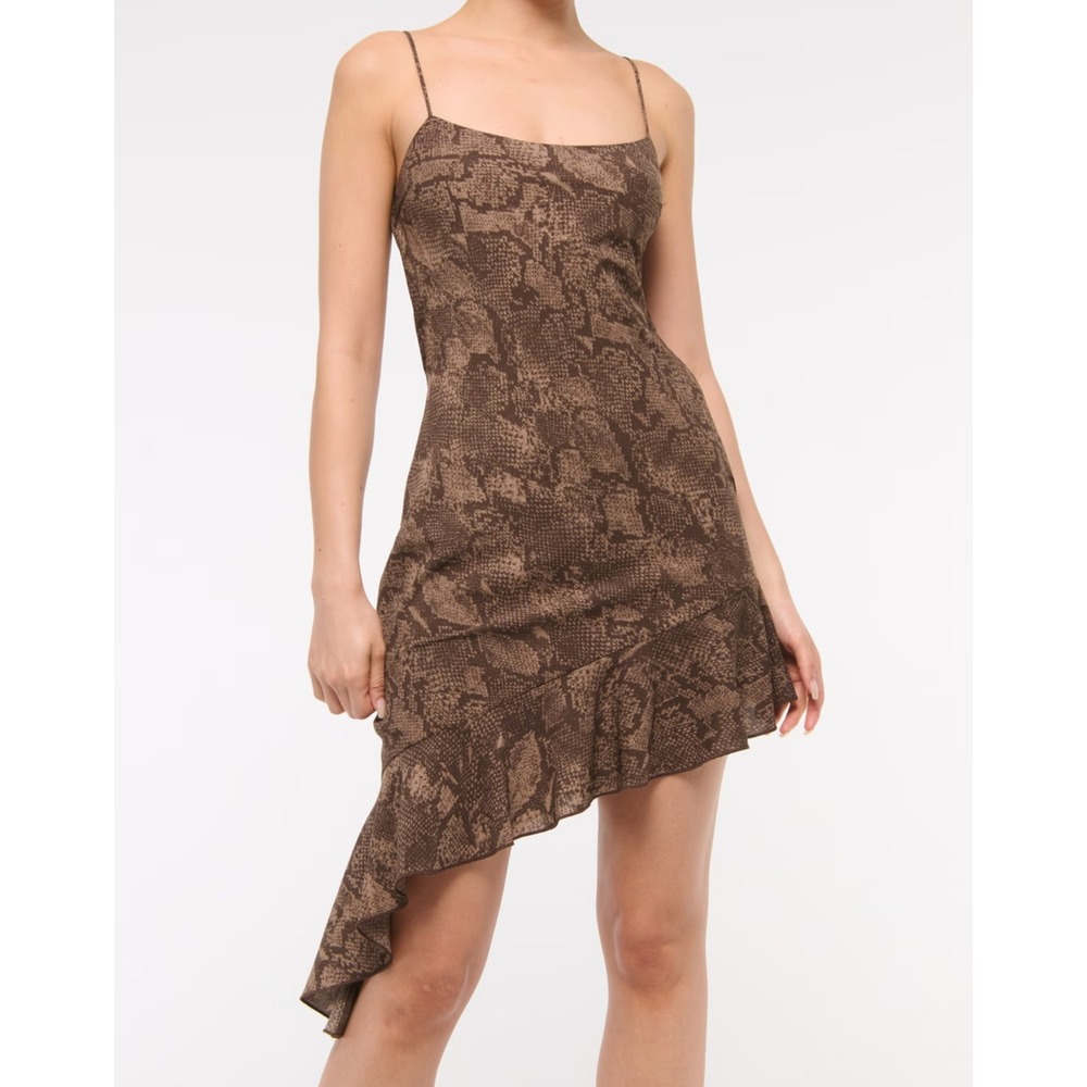 Abercrombie A&F Asymmetrical Clasp Back Mini Dress Brown Snake Print Womens SP